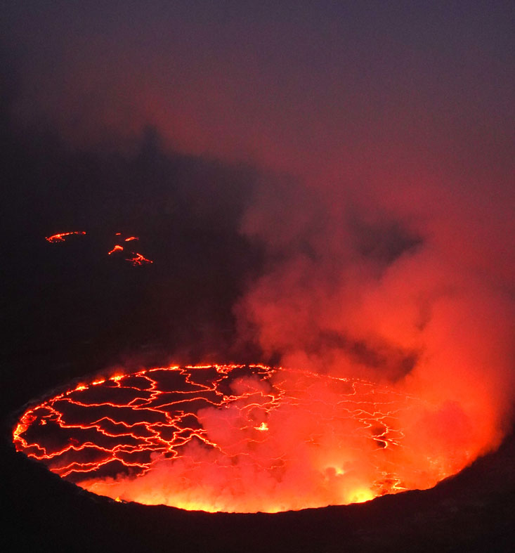 Nyiragongo Volcano lava lake by night February 2020
